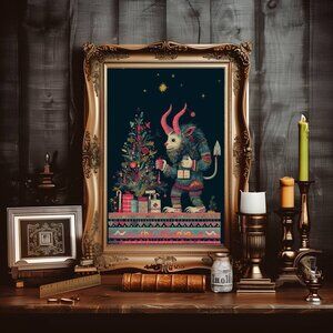 Whimsical Goat Art Print in Ornate Frame